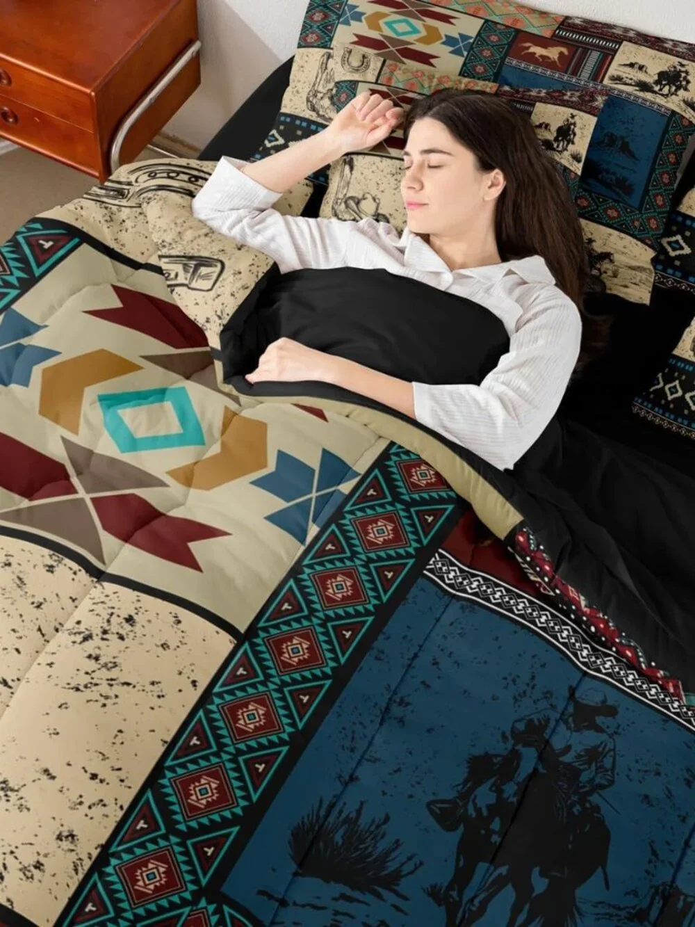 7 Pieces Western Cowboy Bedding Set King Size | Cowgirl Patchwork Southwestern C